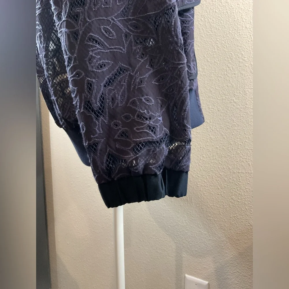 Anthropologie Elevenses Navy Blue Lace Bomber Jacket - Picture 12 of 16